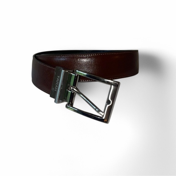 Farah Silver and Brown Leather Belt with Crisscross Design - Picture 2 of 4